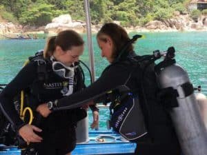 Divers during buddy check