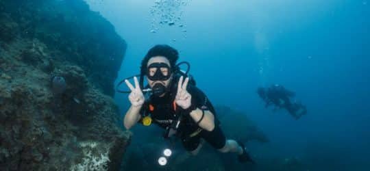 diver on first dive in koh tao
