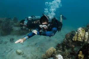 diver navigating under water