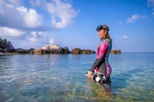 female snorkeller on koh tao
