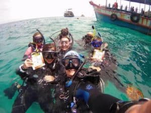 group of divers on surface